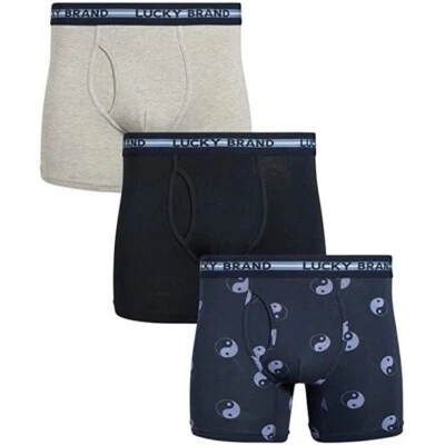 NIB Lucky Brand Men's 3 Pack YIN YANG Stretch Boxer Briefs with Fly Pouch, Large - Image 1 of 4