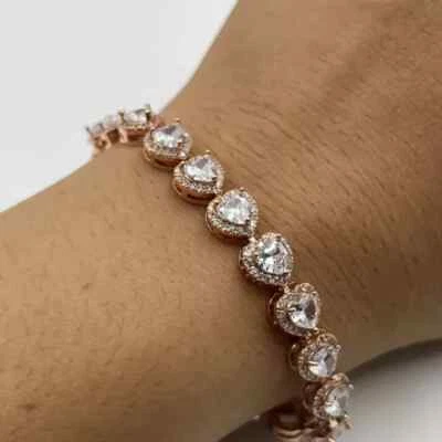 5CT Heart Cut Lab Created Diamond Halo 7.5'' Bracelet 14K Rose Gold Plated - Image 1 of 4