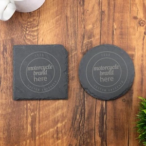 Your Motorcycle Brand Here Slate Coaster Custom Text Personalised Laser Engraved - Picture 1 of 6