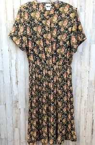 VTG Leslie Fay Midi Dress 12 Floral Dark Cottagecore Pleated 80s Secretary Boho - Picture 1 of 10