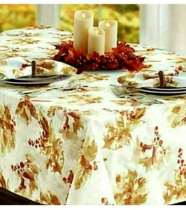 Rustic Tablecloth 60 X 102 Fall Thanksgiving Damask Autumn Leaves Berries - Picture 1 of 5
