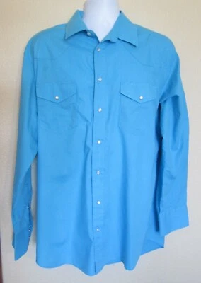 Roper Aqua синий длинным рукавом Western рубашка мужская XL хлопок смесь застежки спереди ~ изящный - Изображение 1 из 3