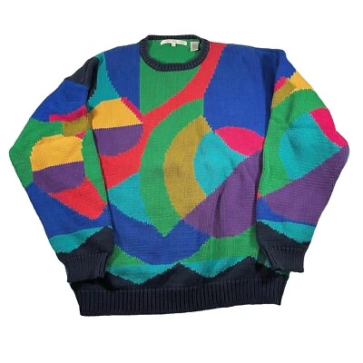 Vtg Perry Ellis Knit Sweater L Multicolor Abstract AOP Graphic Casual Preowned - Image 1 of 4