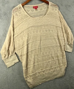 ELLE Womens XL Lace Tops Beige Metallic Shirt Open Knit Blouse Dolman Sleeve - Picture 1 of 9
