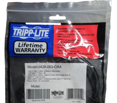 Genuine New Tripp Lite USB-C Male Right Angled to USB A Male Cable - Black - Image 1 of 4