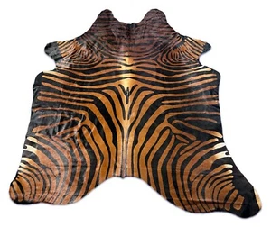 Zebra Cowhide Rug (Brown Background, A Bit of White on Belly) 7.2x6.5 feet O-342 - Picture 1 of 5