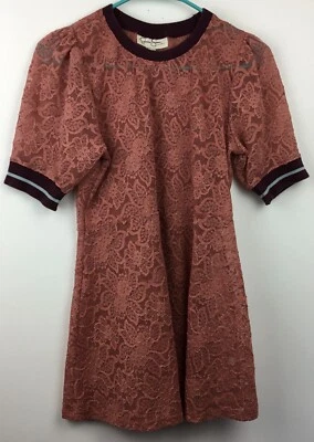 Jessica Simpson Maternity Shirt Pink Lace Small Crew Neck Puffy Sleeves Stretch - Image 1 of 4