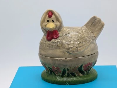 Vintage Chiken In Bonnet  hand painted . Mother hen jar 🫙  I706 - Image 1 of 4