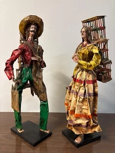 Mexican Folk Art Paper Mache Figures Set of 2 * Handcrafted  17”+ 16" - Picture 1 of 9