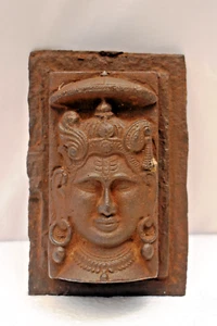Antique Cast Iron Shiva Head Plaque Indian Temple Architectural Sculpture Hindu" - Picture 1 of 7