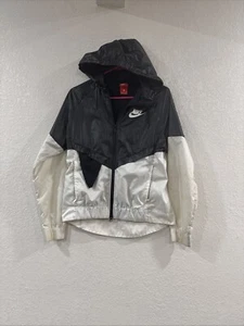 Nike Windbreaker Jacket Small White/Black Full Zip Hoodie - Picture 1 of 8