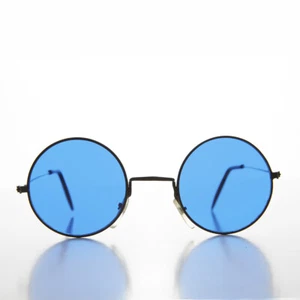 Round Circle Sunglass with Blue Tinted Lens Black Frame - Benji - Picture 1 of 3