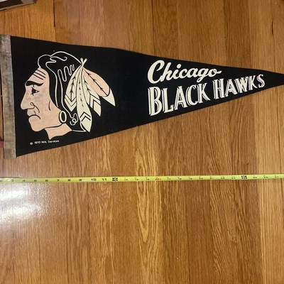 Banderín de hockey vintage 1970 Chicago Blackhawks NHL 28 pulgadas Foto 1 de 4