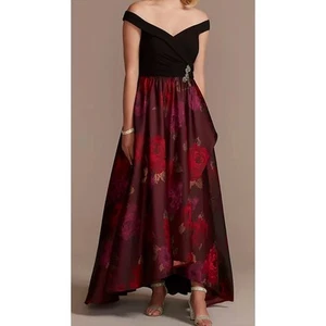 Oleg Cassini Evening Gown Women 12 Black Dark Florals Whimsygoth Black Tie - Picture 1 of 11