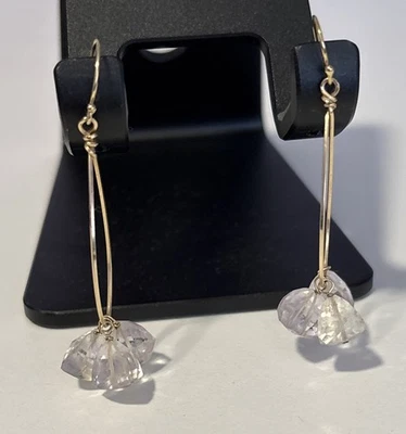 Raw Clear Quartz Dangle Drop Earrings Stones Loop Wire  1/20 14K Gold Filled - Image 1 of 4