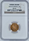 1874-ST Sweden 10 Kronor Gold NGC MS64