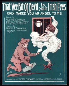 Spartiti Vintage 1918 WWI Wee Bit of Devil in Your Irish Eyes Fantasy - Foto 1 di 1