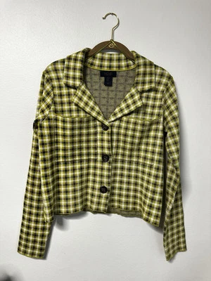 NWT Rachel Roy Sz S Knit Blazer Jacket Green Black Plaid Stretch - Image 1 of 3