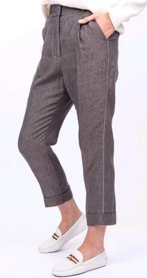 Peserico Linen Trousers With Details In Mottled Brown Womens 14 - Image 1 of 4
