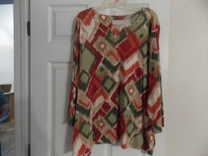 Alfred Dunner Top Size 2X - Multicolor Fall Colors Studded V Neck 3/4 Sleeves - Picture 1 of 2