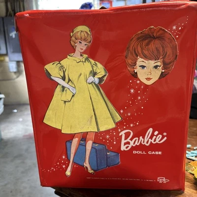Vintage 1963 Mattel Barbie Midge Red Vinyl Doll Carrying Case with drawer as is - Image 1 of 4
