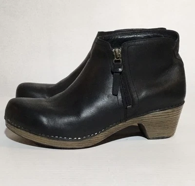 Botín al tobillo de cuero Dansko Max para mujer 40 EE. UU. 9,5 - 10 negro zueco cremallera grueso Foto 1 de 4