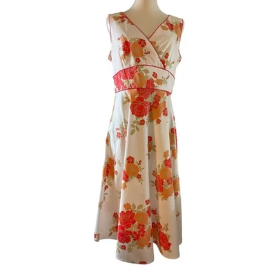 Vestido para mujer Plaza South 6 naranja rojo blanco floral sin mangas cuello en V Foto 1 de 4
