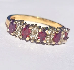 Vintage 9ct Gold Ring With Rubies & Diamonds - Size J - Picture 1 of 8