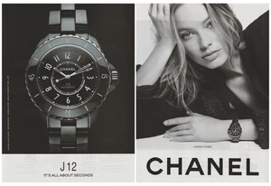2023 Margot Robbie Chanel Boutiques J12 Automatic Watch 2 Page Spread Print Ad - Picture 1 of 1