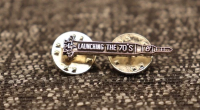 Vintage NASA  Apollo Lapel Tie Pin Saturn V Rocket  " Launching the 70's " RARE - Image 1 of 4