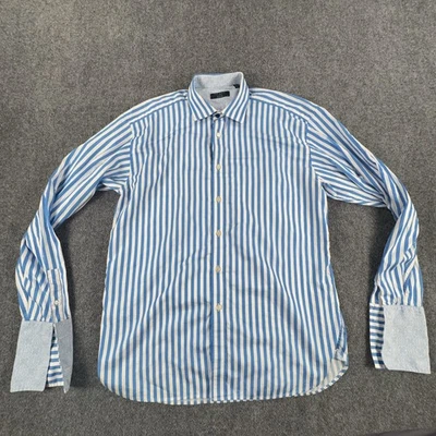 Camisa Ted Baker Archive para Hombres 17.5 Azul Blanco Rayas Algodón Vestido con Botones Foto 1 de 4