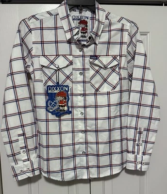 Dixxon Flannel Co Cross Check Womens M White Red Blue Pearl Snap Polyester Shirt - Image 1 of 4