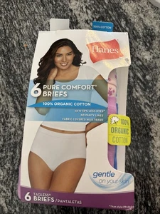 Hanes Women's Pure Comfort Briefs 100% Organic Cotton 6-Pack - Size 7 - L - Picture 1 of 4
