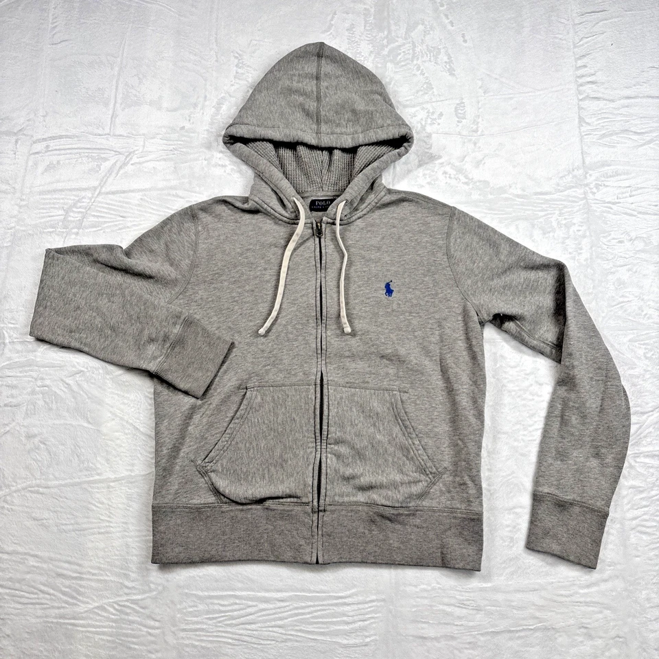Polo Ralph Lauren Kids Size Large Gray Blue Logo Full Zip Up Hoodie Sweatshirt - Image 1 of 4