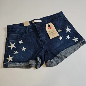 NEW NWT LEVI'S Girl's Size 16 Shorty Short JEAN Shorts W/ STARS Adjustable Waist - Picture 1 of 7