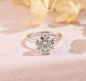 Women's 2CT Round Cut Lab Created Diamond Solitaire Ring 14K White Gold Plated - Picture 1 of 8