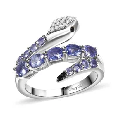Beautiful 1.300ctw Tanzanite & Milti Gem Snake Ring Rhodium Plated Size 7 - Image 1 of 4