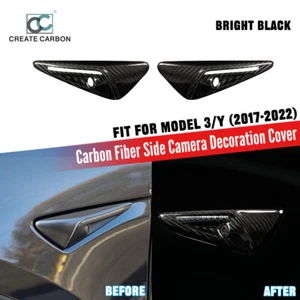 2pcs Gloss Carbon Fiber Side Camera Fender Cover Trim For Tesla Model 3 Y(17-22) - Imagen 1 de 7