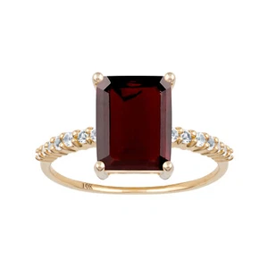 10k Oro Amarillo Corte Esmeralda Granate y Blanco Anillo Topacio - Imagen 1 de 4