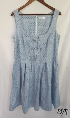 Vestido midi eShakti personalizado azul y blanco geométrico círculo delantero corbatas - talla L/XL Foto 1 de 4