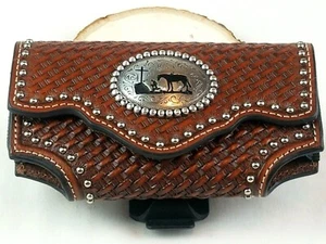 Nite Ize Western Leather Cell Phone Case Iphone 4 4s Tan Basket Weave/Eyelet  - Picture 1 of 6