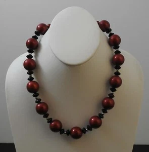 Collar Vintage Rojo Negro Cuentas Cierre Tono Plata Aproximadamente 19" W47 - Imagen 1 de 12