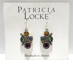Patricia Locke Signed 2006 USA Silver Tone Multicolor Stone Hook Dangle Earrings - Picture 1 of 6
