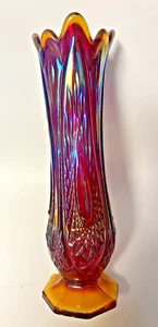 Vintage Indiana Art Glass Heirloom Sunset Carnival Amberina Swung Vase 11" Tall - Picture 1 of 4