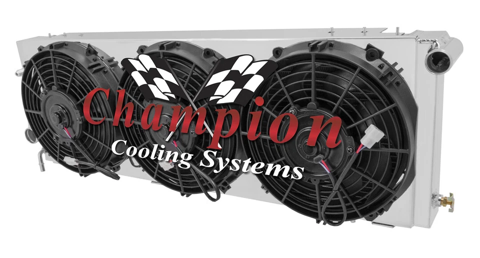 2 Row KR Champion Radiator, 3 10" Fans and Shroud for 1984 - 1990 Jeep Wagoneer - Image 1 of 4