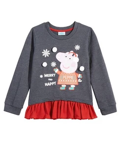 Peppa Pig Girls Layered Contrast Hem Top Crew Neck "Merry & Happy " Outfit. - Picture 1 of 7