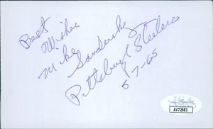 Mike Sandusky Pittsburgh Steelers Signed 3x5 Index Card JSA Authenticated - Picture 1 of 2