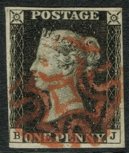 1840 1d Black Plate 8 BJ 4m STATE ONE Red MX Very Fine Used Cat. £525.00 - Picture 1 of 1