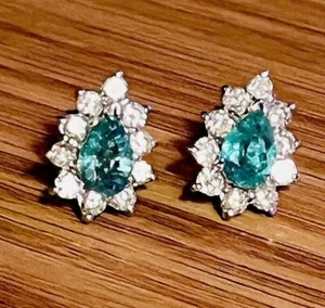 14K Solid Gold Authentic Natural Emerald & Diamond HALO Earrings 3 Ct Certified - Picture 1 of 20