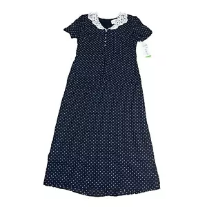 Danny & Nicole Crochet Navy White Polka Dot Short Sleeve Midi Maxi Dress Size 10 - Picture 1 of 14
